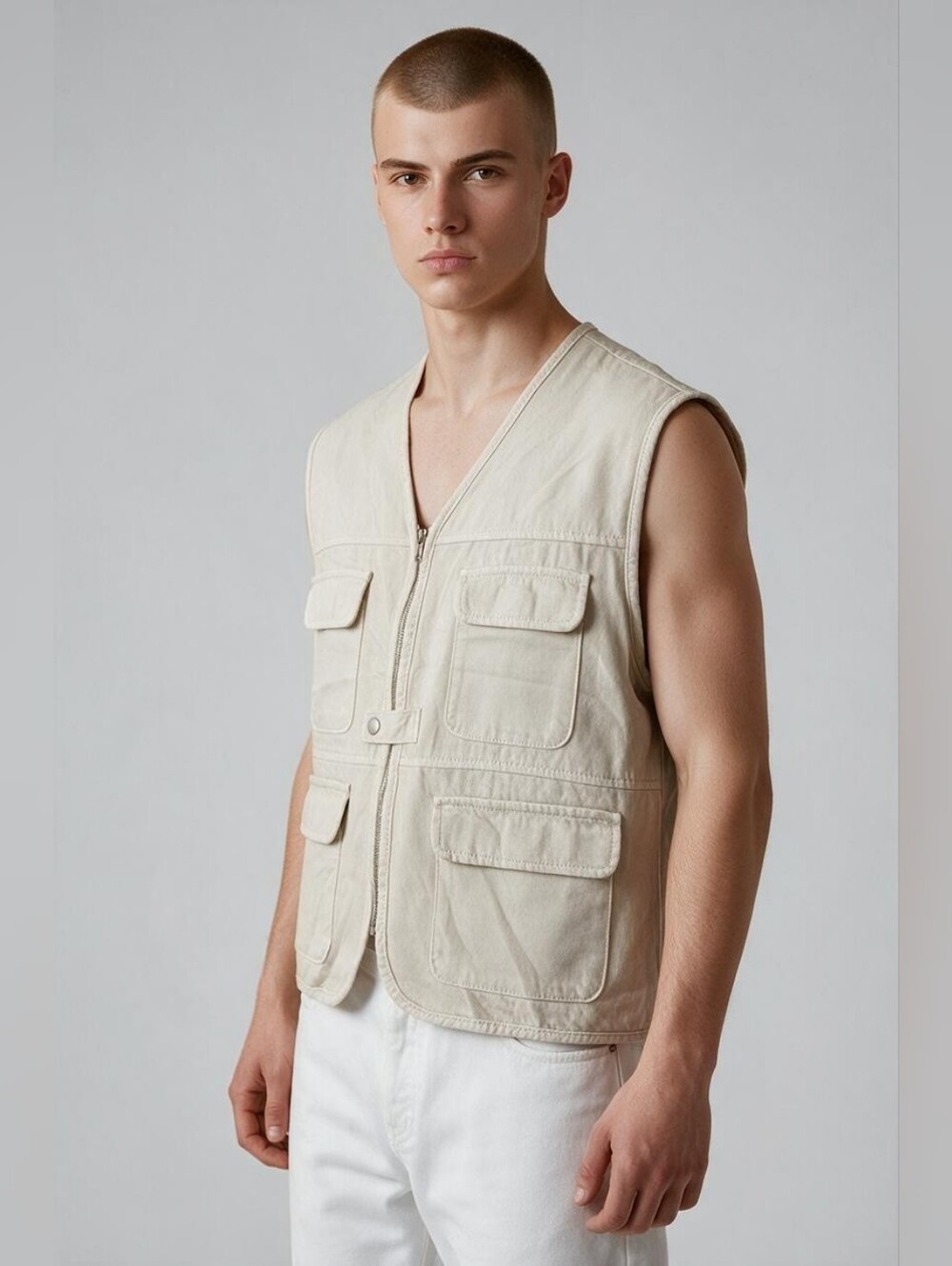 Men's Cotton Utility Vest in Beige - Lightweight Field Style SZ S